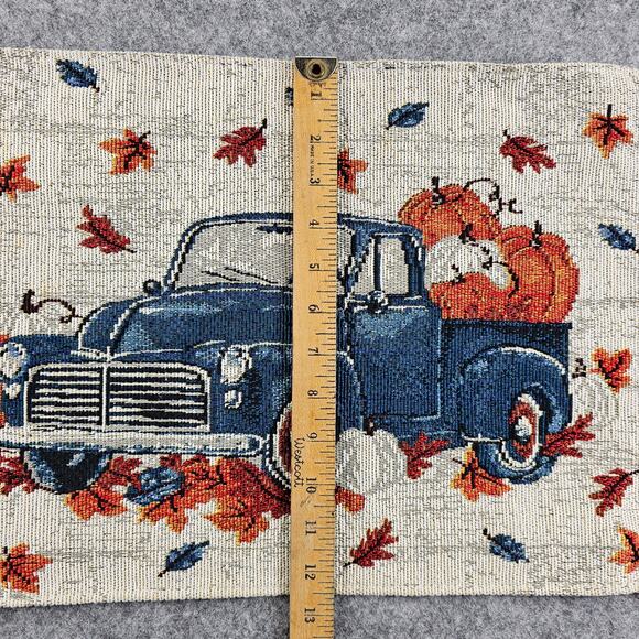 Fall Pumpkin Blue Truck Tapestry Placemats Autumn Leaves Vintage Pickup Truck - Picture 6 of 9